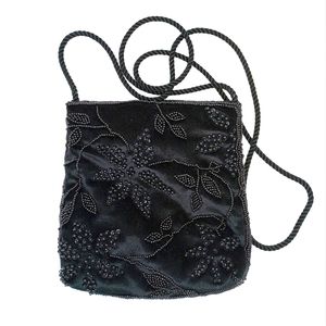 New Ann Taylor LOFT BLACK SILKY VELVET BEADED Crossbody BAG